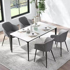 Costway Lot de 4 chaises de salle à manger, rembourrées, avec dossier et accoudoirs, blanc cassé/beige/gris