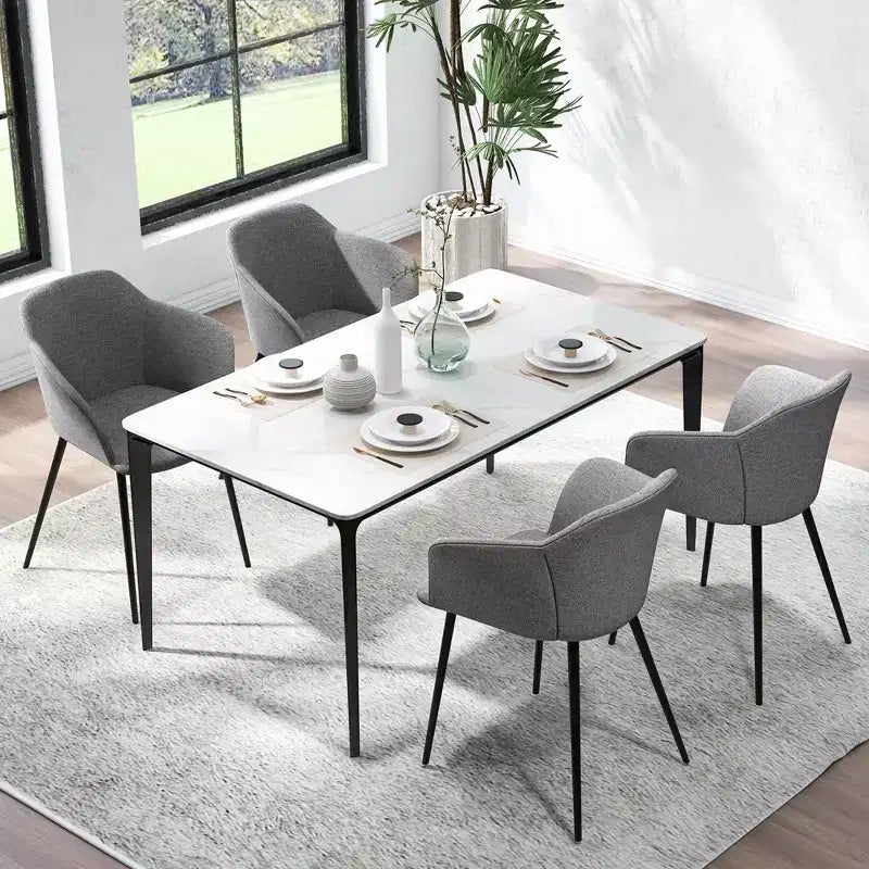 Costway Lot de 4 chaises de salle à manger, rembourrées, avec dossier et accoudoirs, blanc cassé/beige/gris