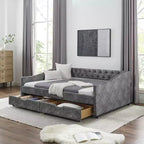 Lit de repos double/grand format, lit de repos-canapé capitonné avec tiroirs-ModernLuxe