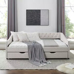 Lit de repos double/grand format, lit de repos-canapé capitonné avec tiroirs-ModernLuxe