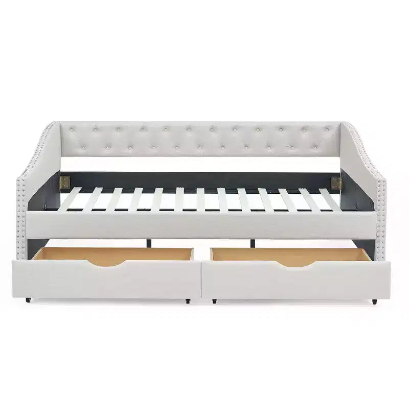 Lit de repos double/grand format, lit de repos-canapé capitonné avec tiroirs-ModernLuxe
