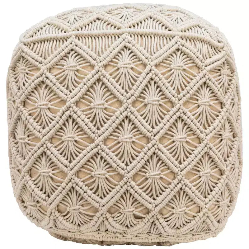 Northlight 18 Beige Handmade Macram Natural Cotton Square Pouf Ottoman