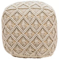 Northlight 18 Beige Handmade Macram Natural Cotton Square Pouf Ottoman