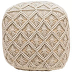 Northlight 18 Beige Handmade Macram Natural Cotton Square Pouf Ottoman
