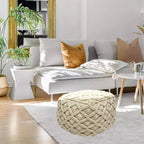 Northlight 18 Pouf carré ottoman beige fait main en macramé de coton naturel
