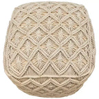 Northlight 18 Pouf carré ottoman beige fait main en macramé de coton naturel