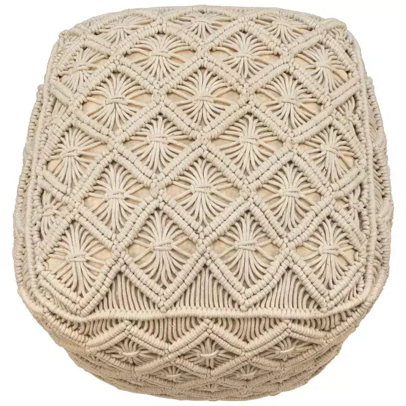 Northlight 18 Pouf carré ottoman beige fait main en macramé de coton naturel