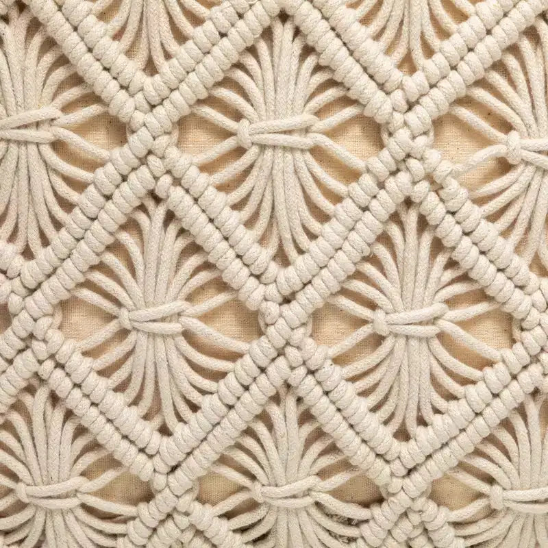 Northlight 18 Pouf carré ottoman beige fait main en macramé de coton naturel