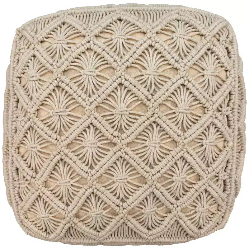 Northlight 18 Pouf carré ottoman beige fait main en macramé de coton naturel