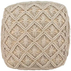 Northlight 18 Pouf carré ottoman beige fait main en macramé de coton naturel