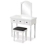 Costway Table de Maquillage Coiffeuse Tabouret Rembourré 3 Tiroirs Grand Miroir Blanc/Noyer