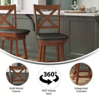 Tabouret de bar Emma et Oliver de style pub avec dossier en bois croisé et siège pivotant rembourré en similicuir