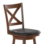 Tabouret de bar Emma et Oliver de style pub avec dossier en bois croisé et siège pivotant rembourré en similicuir