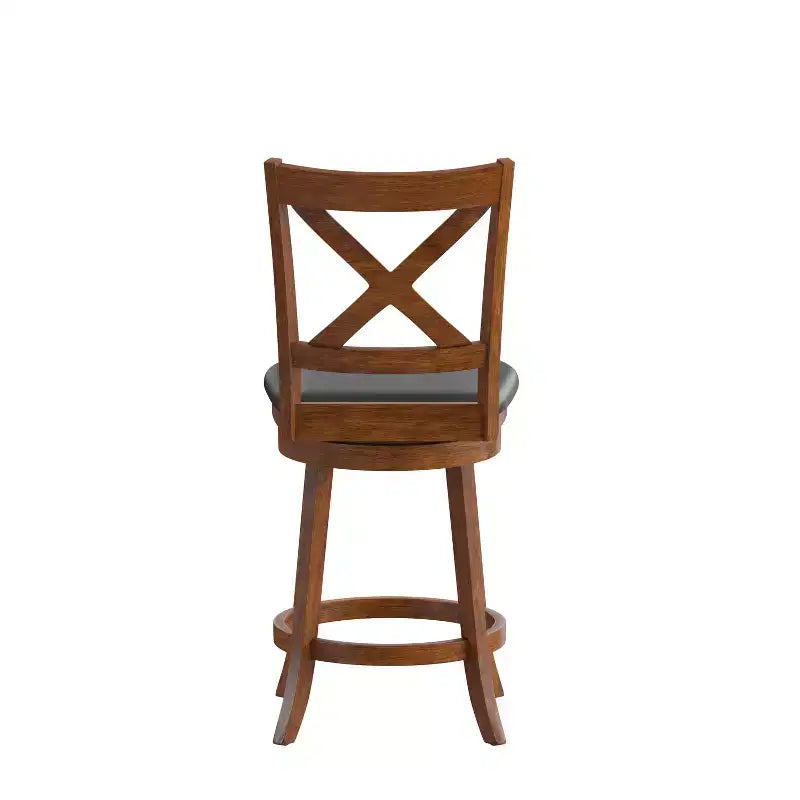 Tabouret de bar Emma et Oliver de style pub avec dossier en bois croisé et siège pivotant rembourré en similicuir