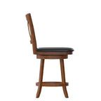 Tabouret de bar Emma et Oliver de style pub avec dossier en bois croisé et siège pivotant rembourré en similicuir