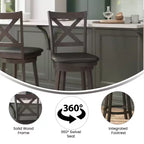 Tabouret de bar Emma et Oliver de style pub avec dossier en bois croisé et siège pivotant rembourré en similicuir