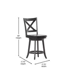 Tabouret de bar Emma et Oliver de style pub avec dossier en bois croisé et siège pivotant rembourré en similicuir