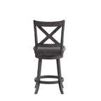 Tabouret de bar Emma et Oliver de style pub avec dossier en bois croisé et siège pivotant rembourré en similicuir