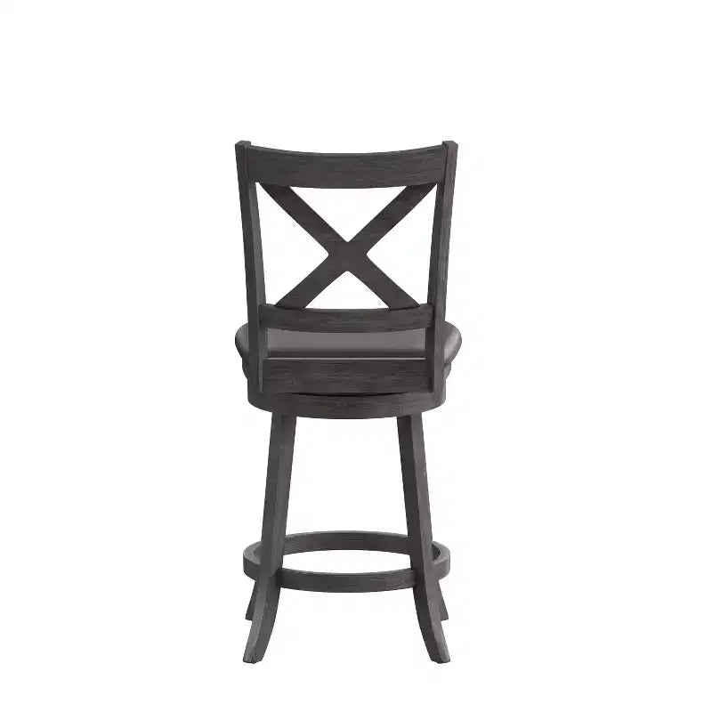 Tabouret de bar Emma et Oliver de style pub avec dossier en bois croisé et siège pivotant rembourré en similicuir