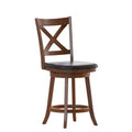 Tabouret de bar Emma et Oliver de style pub avec dossier en bois croisé et siège pivotant rembourré en similicuir