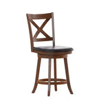 Tabouret de bar Emma et Oliver de style pub avec dossier en bois croisé et siège pivotant rembourré en similicuir