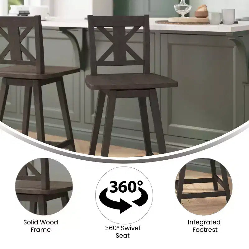 Tabouret de bar pivotant Flash Furniture Gwendolyn, hauteur comptoir, en bois massif, de style ferme moderne, de qualité commerciale