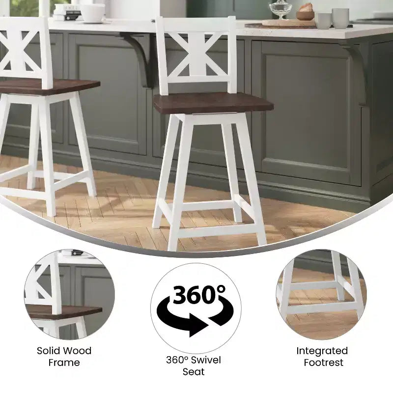 Tabouret de bar pivotant Flash Furniture Gwendolyn, hauteur comptoir, en bois massif, de style ferme moderne, de qualité commerciale
