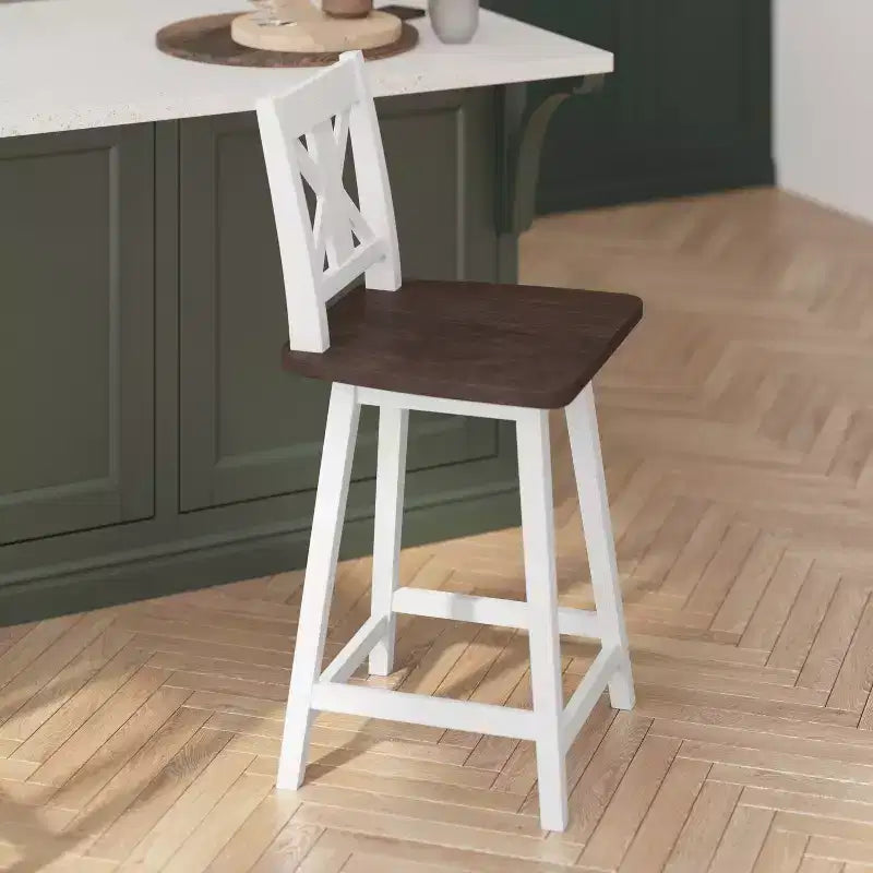 Tabouret de bar pivotant Flash Furniture Gwendolyn, hauteur comptoir, en bois massif, de style ferme moderne, de qualité commerciale