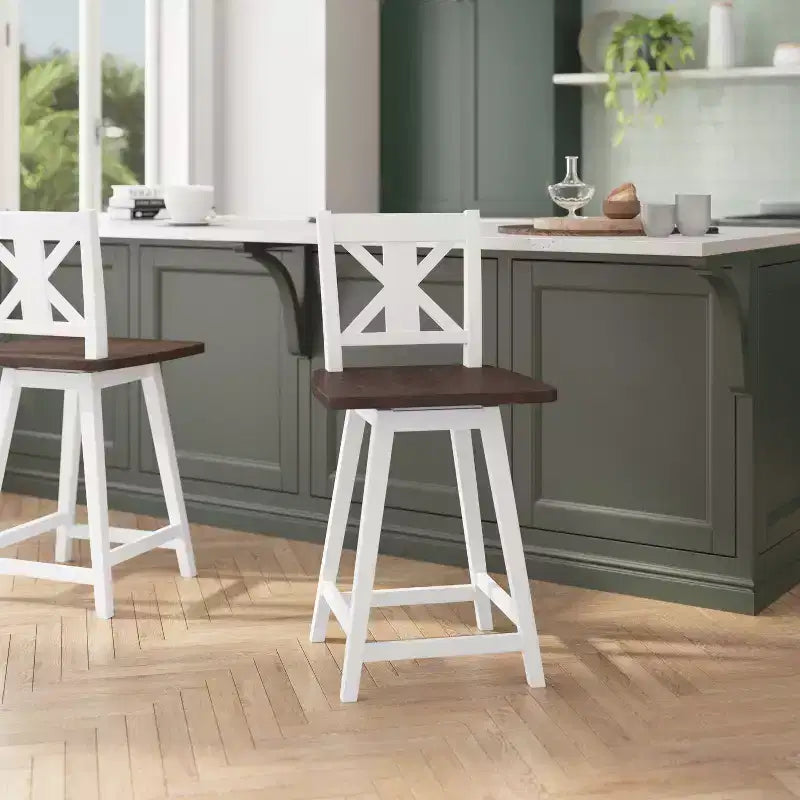 Flash Furniture Gwendolyn Commercial Grade Solid Wood Modern Farmhouse Swivel Counter Height Barstool