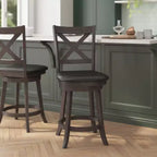Tabouret de bar pivotant Felicity en bois de qualité commerciale, style classique à croisillons, avec siège rembourré et matelassé, de Flash Furniture