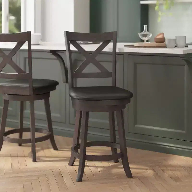 Tabouret de bar pivotant Felicity en bois de qualité commerciale, style classique à croisillons, avec siège rembourré et matelassé, de Flash Furniture