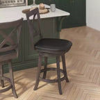 Tabouret de bar pivotant Felicity en bois de qualité commerciale, style classique à croisillons, avec siège rembourré et matelassé, de Flash Furniture