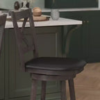 Tabouret de bar pivotant Felicity en bois de qualité commerciale, style classique à croisillons, avec siège rembourré et matelassé, de Flash Furniture