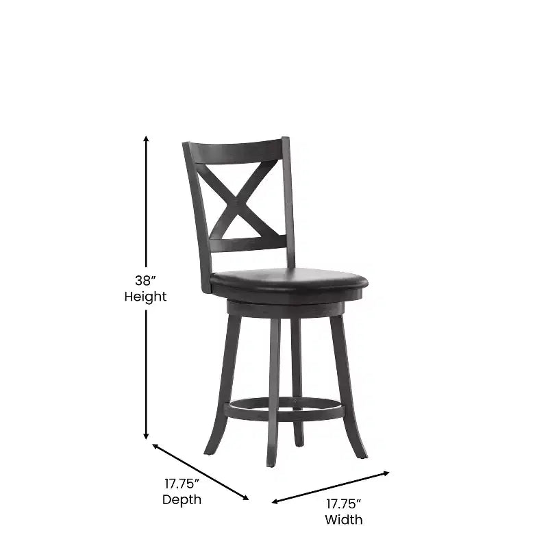 Tabouret de bar pivotant Felicity en bois de qualité commerciale, style classique à croisillons, avec siège rembourré et matelassé, de Flash Furniture