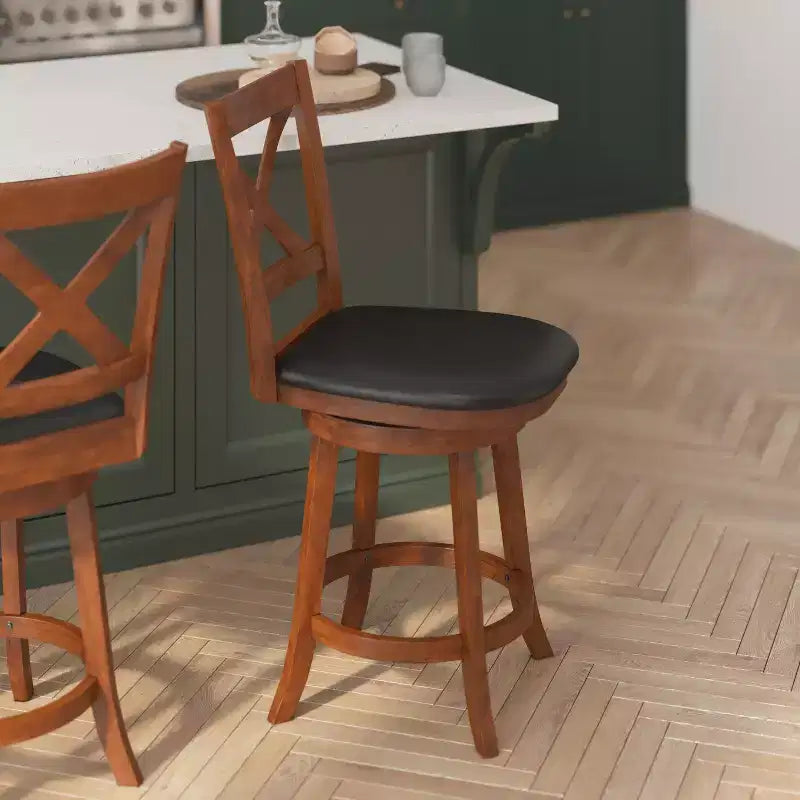 Tabouret de bar pivotant Felicity en bois de qualité commerciale, style classique à croisillons, avec siège rembourré et matelassé, de Flash Furniture