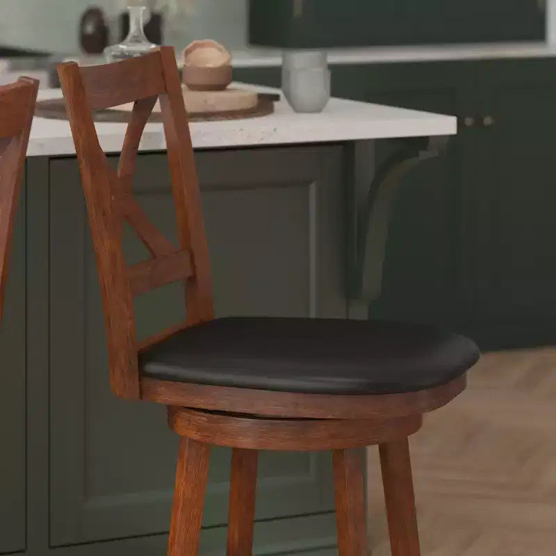 Tabouret de bar pivotant Felicity en bois de qualité commerciale, style classique à croisillons, avec siège rembourré et matelassé, de Flash Furniture