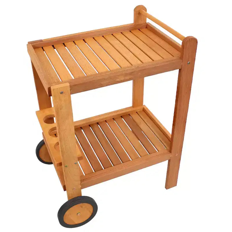 Chariot de service roulant d'extérieur à 2 niveaux en bois dur malaisien Sunnydaze