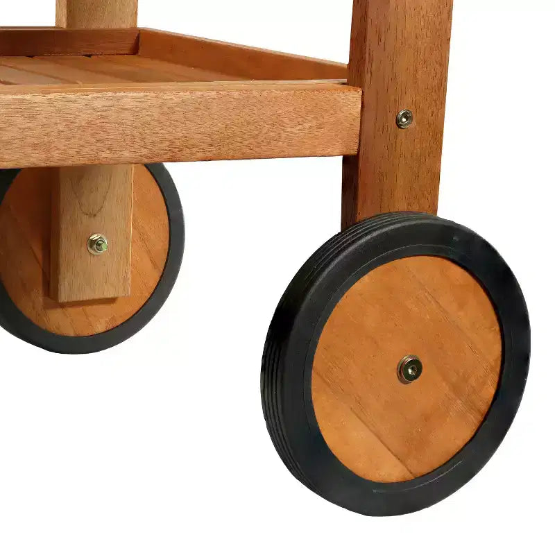 Chariot de service roulant d'extérieur à 2 niveaux en bois dur malaisien Sunnydaze