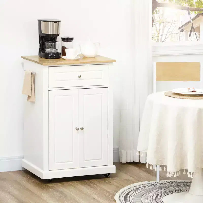 HOMCOM Chariot de cuisine roulant, Desserte de service portable avec tiroir, étagère réglable et 2 porte-serviettes