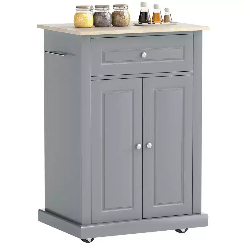 HOMCOM Chariot de cuisine roulant, Desserte de service portable avec tiroir, étagère réglable et 2 porte-serviettes