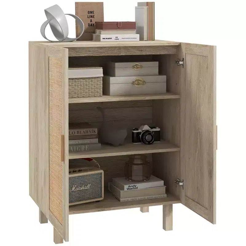 HOMCOM Buffet Cabinet, Storage Cabinet, Sideboard Floor Accent Cabinet with Rattan Doors and Adjustable Shelves for Living Room