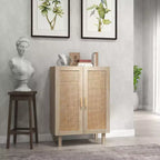 HOMCOM Meuble de Rangement Buffet, Armoire de Rangement, Desserte avec Portes en Rotin et Étagères Réglables pour Salon