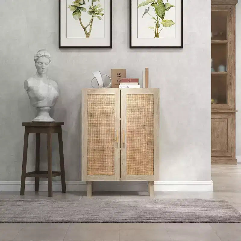 HOMCOM Meuble de Rangement Buffet, Armoire de Rangement, Desserte avec Portes en Rotin et Étagères Réglables pour Salon
