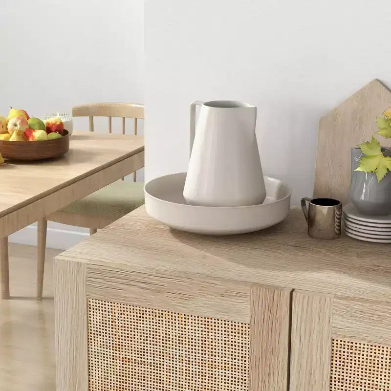 HOMCOM Meuble de Rangement Buffet, Armoire de Rangement, Desserte avec Portes en Rotin et Étagères Réglables pour Salon