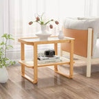 Costway Table d'appoint en bambou avec étagère en rotin Table de chevet en verre Petite table de bout de canapé