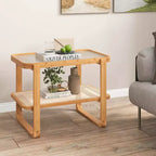 Costway Table d'appoint en bambou avec étagère en rotin Table de chevet en verre Petite table de bout de canapé