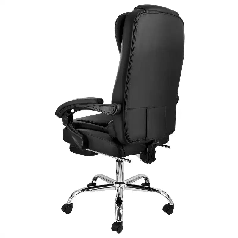 Chaise de bureau Elama en similicuir noir à dossier haut réglable avec repose-pieds réglable