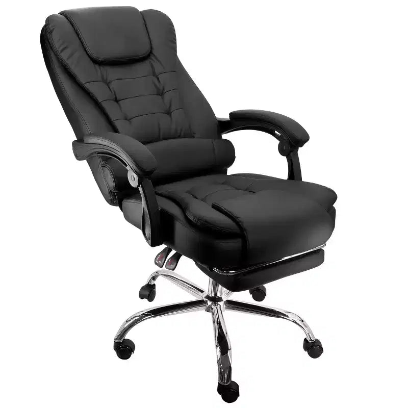 Chaise de bureau Elama en similicuir noir à dossier haut réglable avec repose-pieds réglable