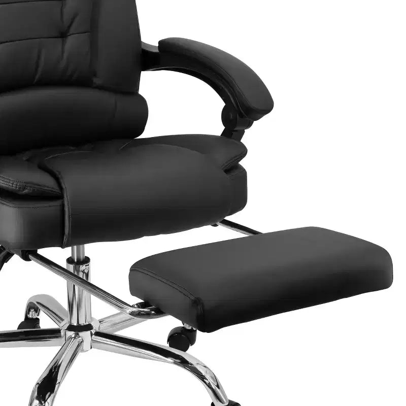 Chaise de bureau Elama en similicuir noir à dossier haut réglable avec repose-pieds réglable
