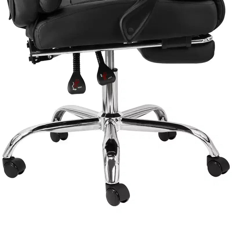 Chaise de bureau Elama en similicuir noir à dossier haut réglable avec repose-pieds réglable
